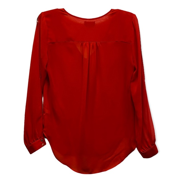 BEBE Red Chiffon Button Up V-neck Slit Sleeve Blouse XS - Picture 2 of 9